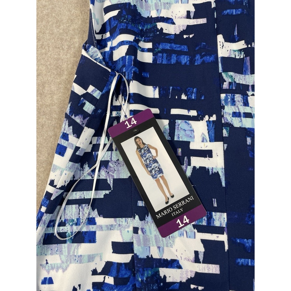 NWT Mario Serrani Italy Sleeveless Sheath Dress Blue Knee Length Size 14 - Picture 5 of 12